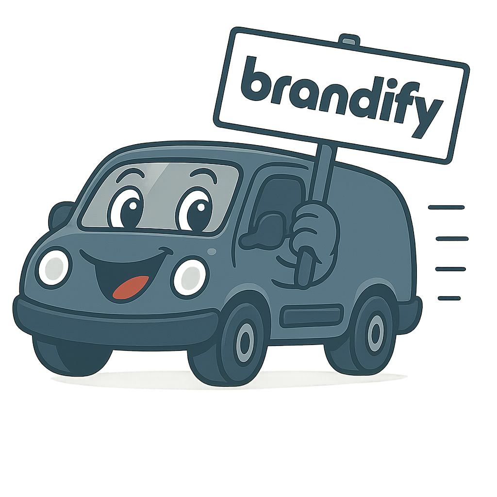 Tegneserie-varebil som symboliserer markedsføring på farta